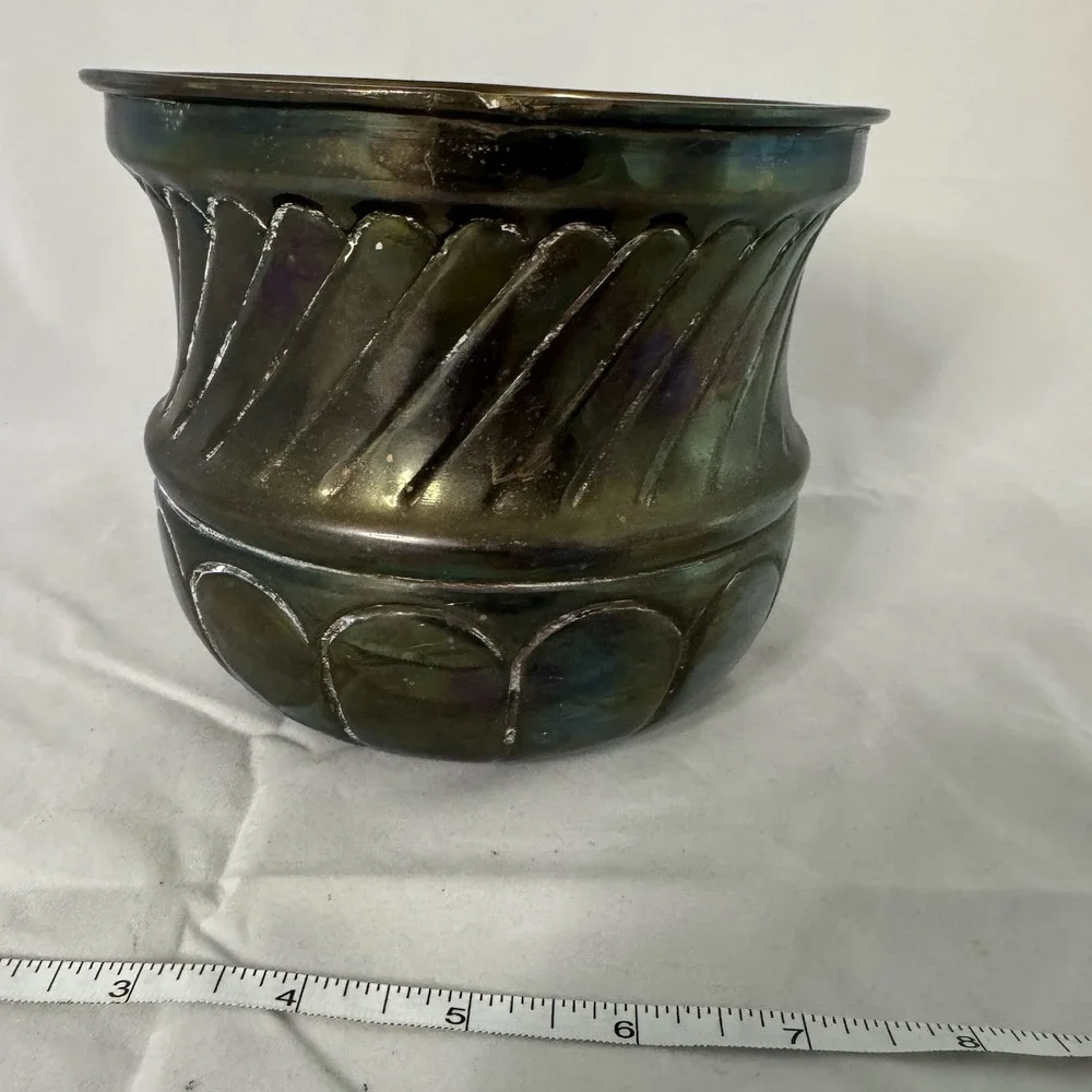 Vintage Solid Brass Planter Bowl Petina Swirl Design 5.5
